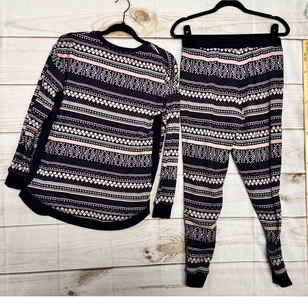 Cuddl Duds Pajama Set Womens‎ SM Navy Pink Fair Isle Loungewear 2 Piece